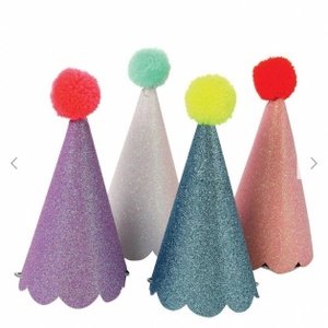 MeriMeri 메리메리 - Glitter Pompom Party Hats (set of 8) / 글리터 폼폼 파티모자 세트 (8개입)